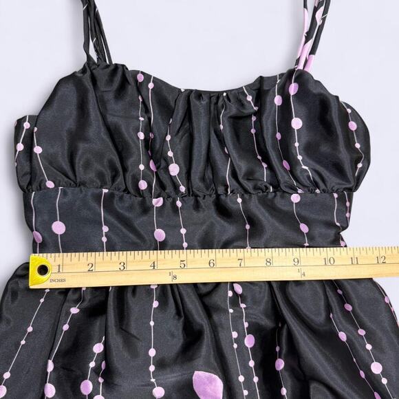 Y2K Secret Charm Junior 10 Babydoll Bubble Mini Dress Black Purple Party Floral - Picture 8 of 8